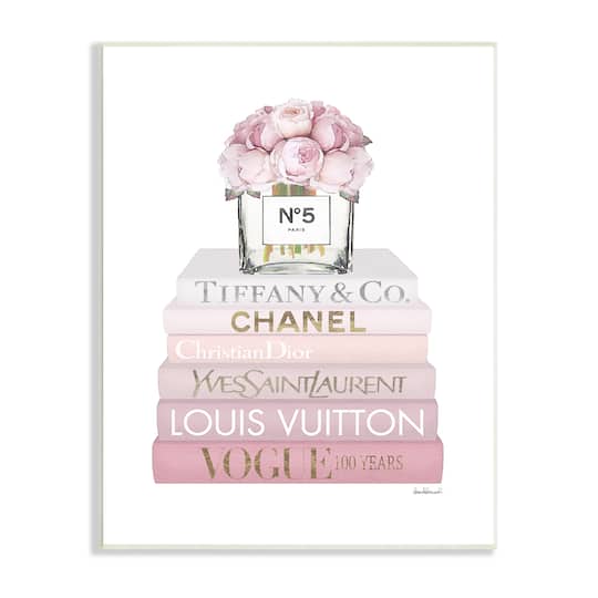Stupell Industries Pink Rose Bouquet Fashion Style Bookstack Wall Plaque
